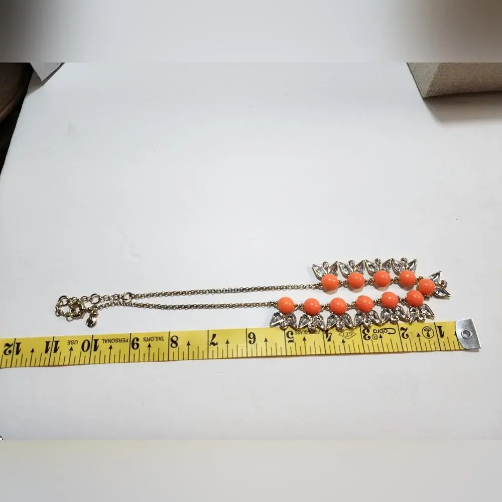 J. Crew Antique Gold Orange Flower Art Deco Necklace‎